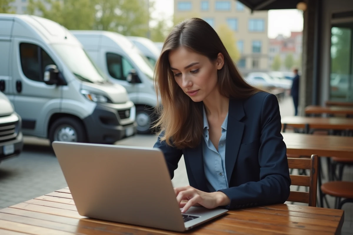 Jeune femme en extérieur analysant des plannings de livraison