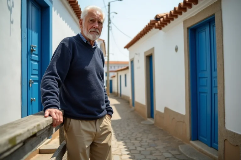 Pêcheur portugais âgé regardant la mer dans un village côtier